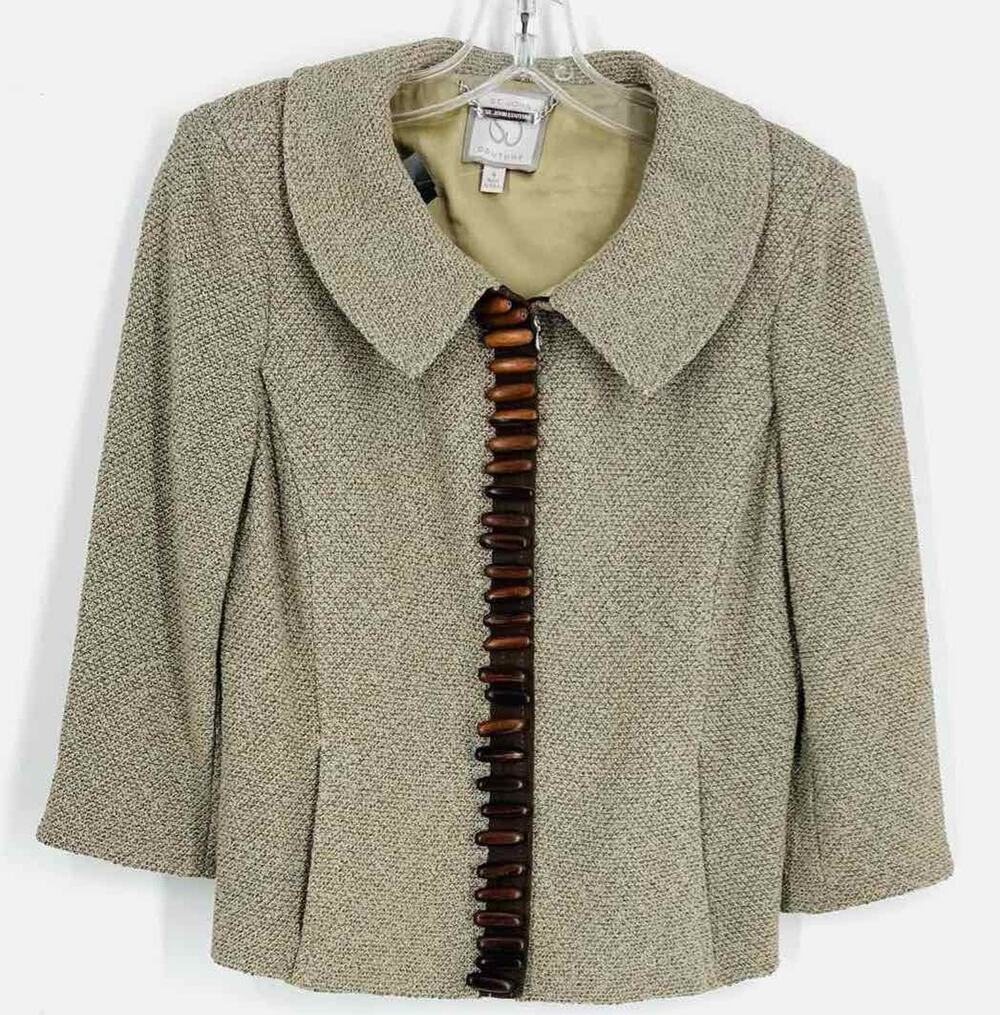St. John Size 4 Beige/Turq Knit Beads Designer Jacket